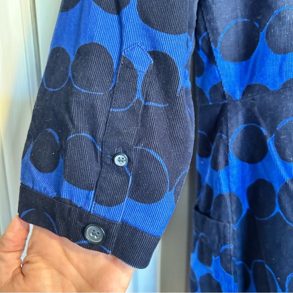 Boden Corduroy Button Front Shirt Dress | Geometric Blues w/pockets | size 12 - Picture 9 of 13